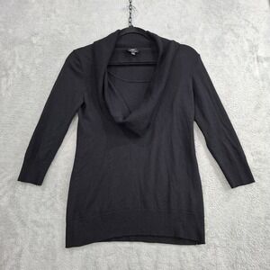 Talbots Woman Small Black 100% Pure Italian Merino Wool Cowl neck sweater Light